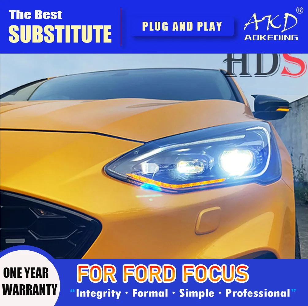 AKD Head Lamp for Ford Focus LED Headlight 2019-2021 Headlights Focus MK4 DRL Turn Signal High Beam Angel Eye Projector Lens