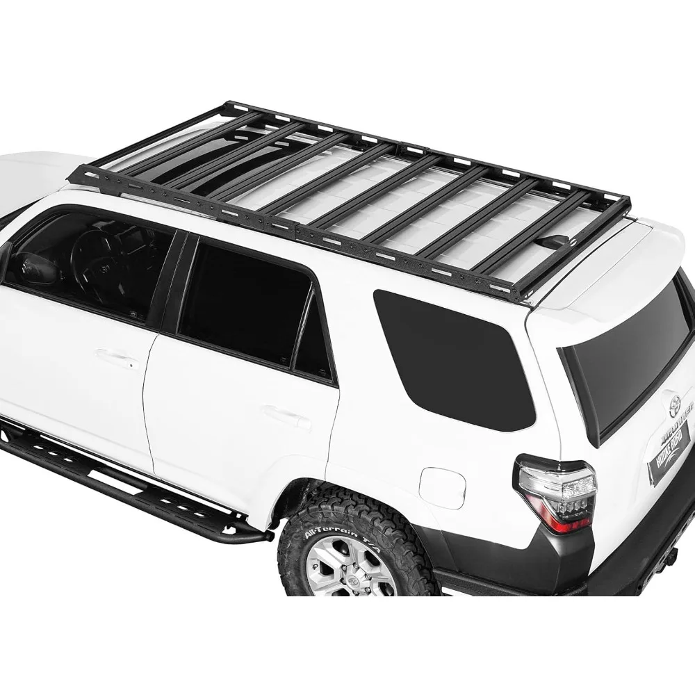 رف سقف كامل الطول من الألومنيوم مع قضبان متقاطعة وسلة شحن لمركبات الجيل الخامس Toyota 4Runner 2010-2024، إعلان خارجي