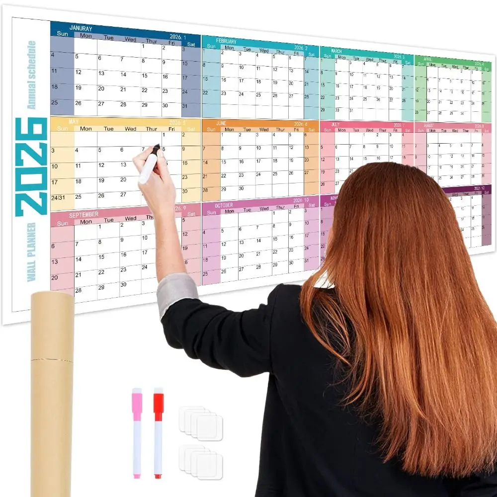 

42x100cm 2026 English Calendar Creative Colorful 12 Month Calendar Notes To Do List Monthly Planner Calendar Office Stationery