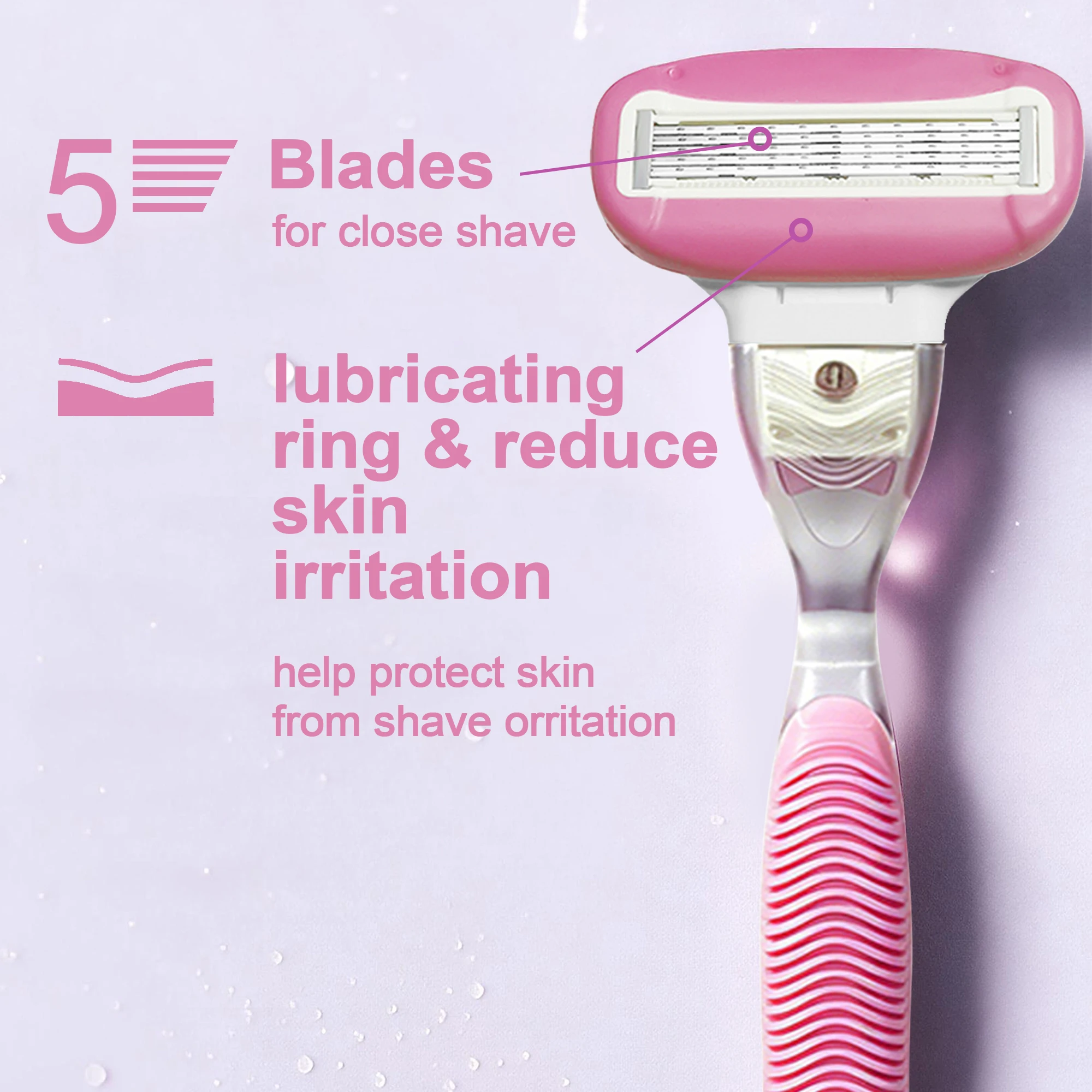 Women's 5-Blade Manual Razor with Aloe Lubricating Strip, Non-Slip Handle Shaver for Legs Armpits Bikini, Smooth Shave
