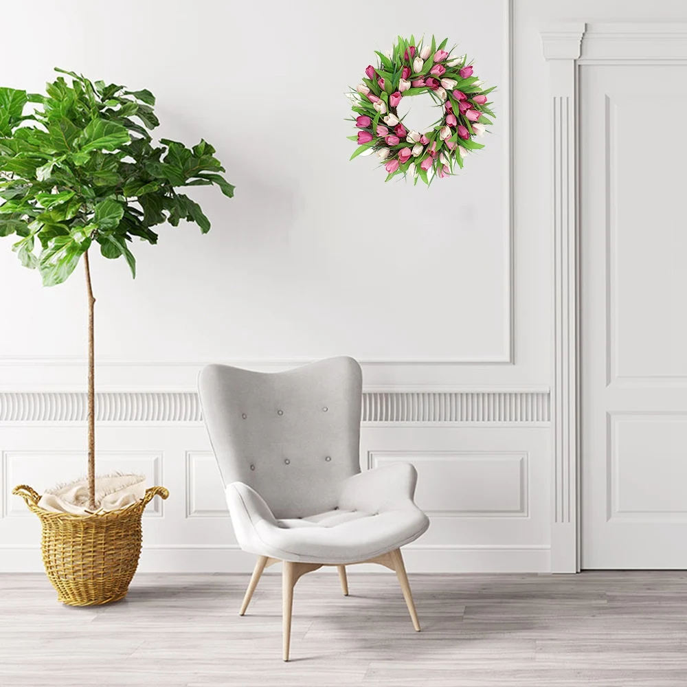 إكليل توليب اصطناعي طازج إكليل الربيع والصيف للباب الأمامي ونافذة الحائط وحفلات الزفاف والمزرعة والحديقة والمكتب والمنزل