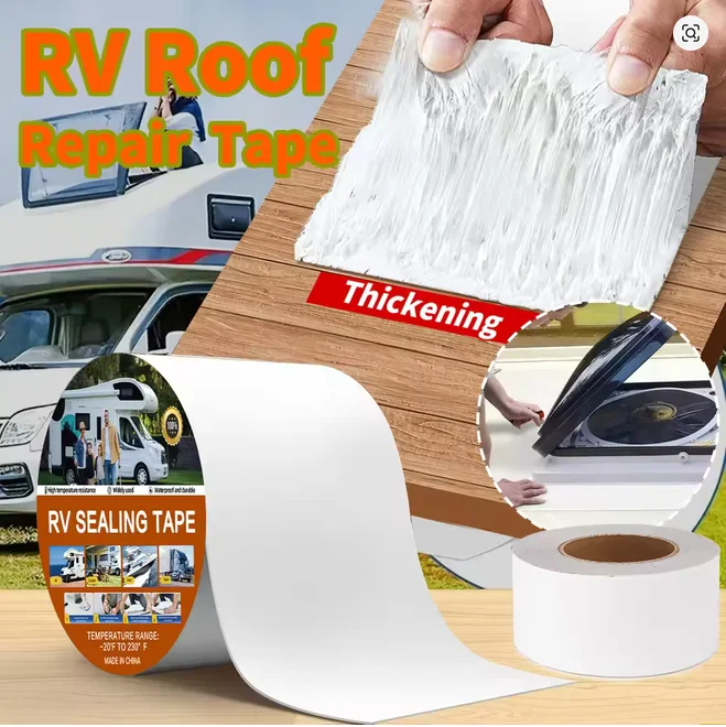 RV Sealant Tape White Waterproof Seal Tape - Weatherproof Sealant Roofing Tape for Roof Repair Camper Trailer Boat Sealing Leak