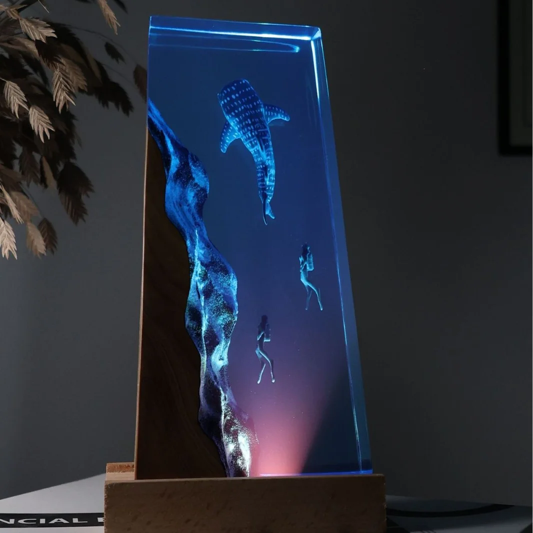 Modern Concise Style Deep Sea Exploration Resin Handicraft Desktop Ornament Luminous Base Living Room Bedroom Home Decoration