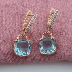 FJ Women Femme 585 Rose White Gold Color Square Stone Long  Luxury Dangle Earrings