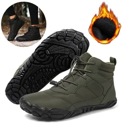 Winter Warm Hiking Boots Men Rubber Running Barefoot Shoes Waterproof Non-Slip Breathable Jogging Sneakers for Trekking Climbing