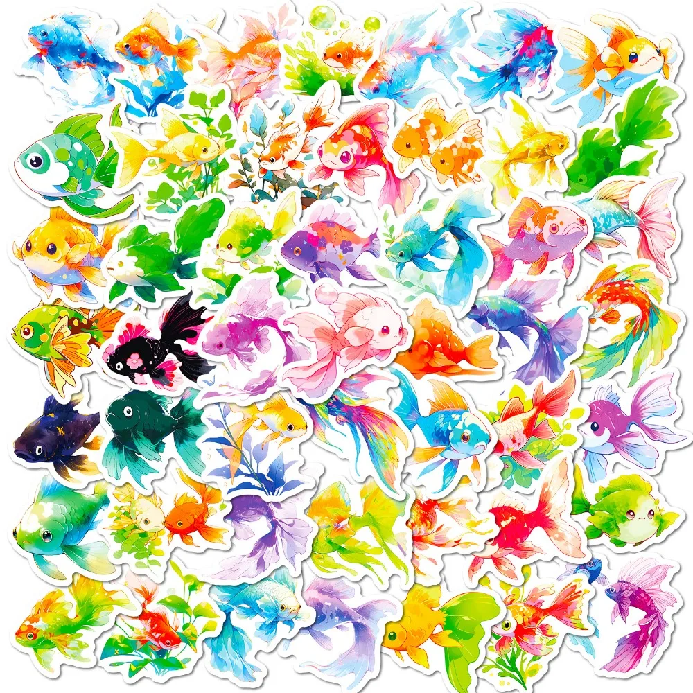 10/50Pcs Colorful Little Goldfish Fish Stickers Submarine Ocean Cute Cartoon Graffiti Sticker for Laptop Suitcase Refrigerator