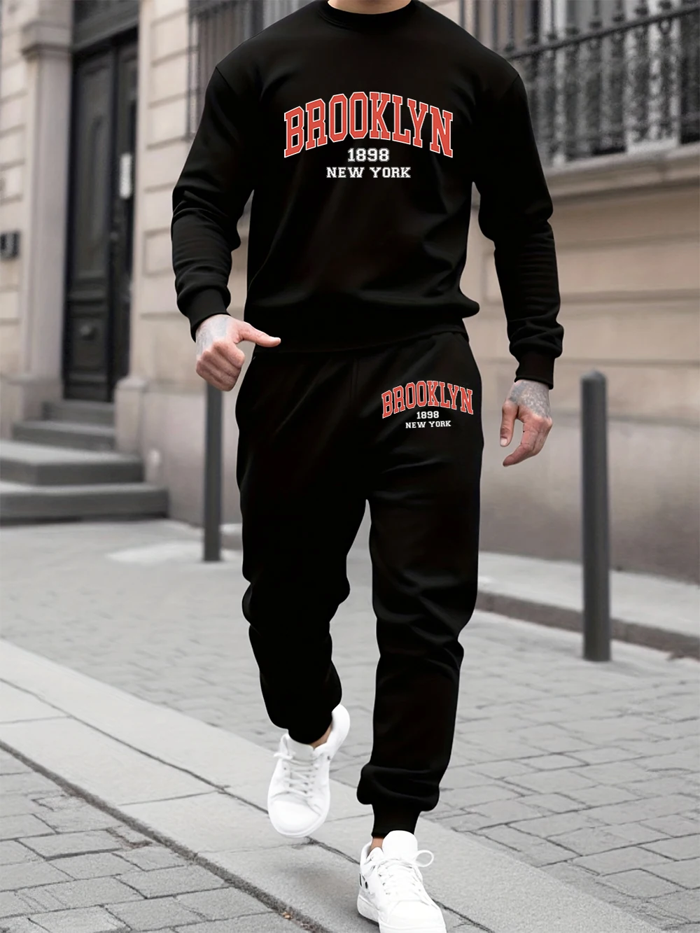

Комплект толстовок из 2 предметов, мужские спортивные штаны Brooklyn New York 1898, принты слов, осенние флисовые спортивные штаны с круглым вырезом, повседневная свободная одежда