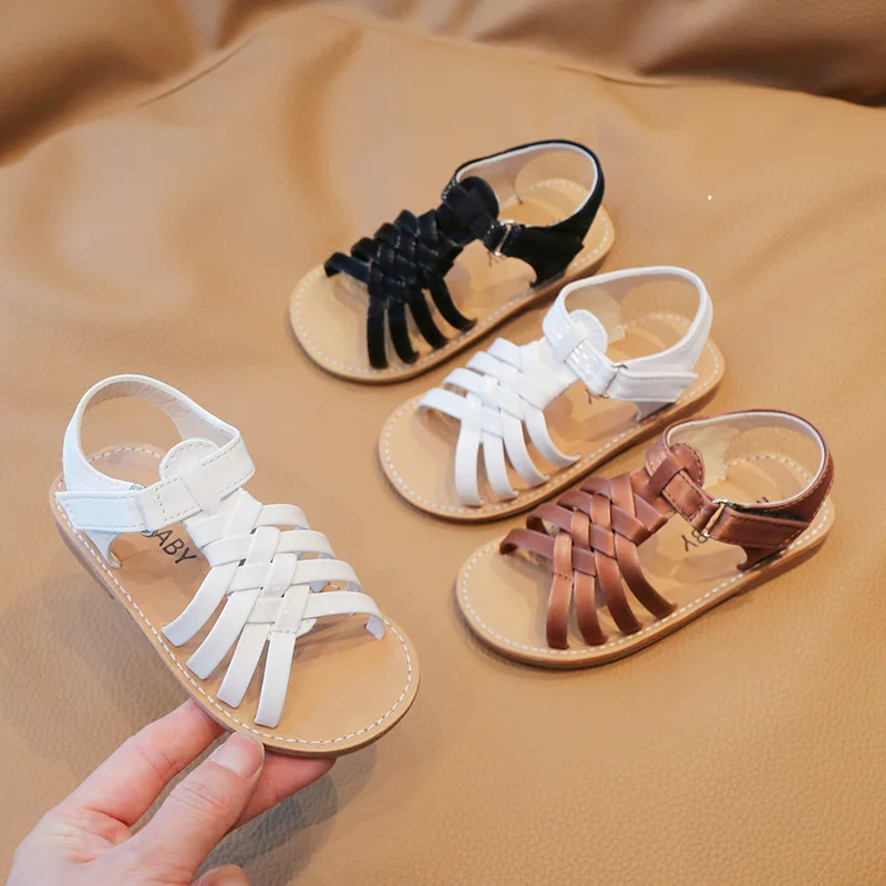 Children Roman Sandals Woven Casual Beach Shoes Boys Girls Comfortable Soft Sole Flat Sandals Student Solid Kids Shoes Zapatos