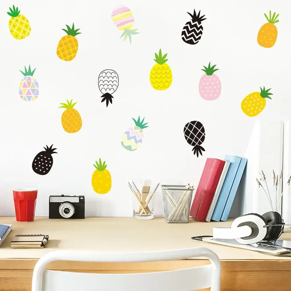 Colorful Pineapple Wall Decal Peel and Stick Removable Fruit PVC Wall Sticker for Kitchen Kids Bedroom Living Room Decoration