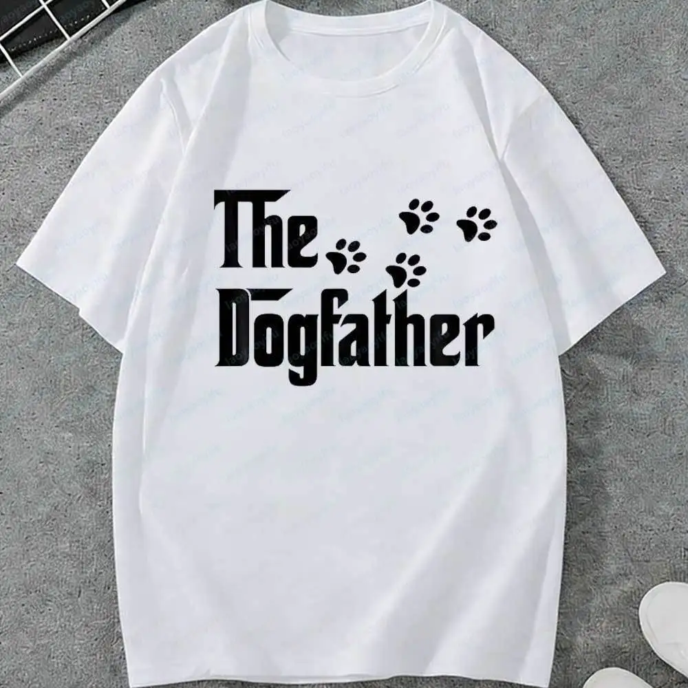 The Dogfather T-Shirt Men Paw Print Graphic Tees Casual Short Sleeve Cotton Tops Funny Dog Dad Parody Pet Lover Gift Shirts