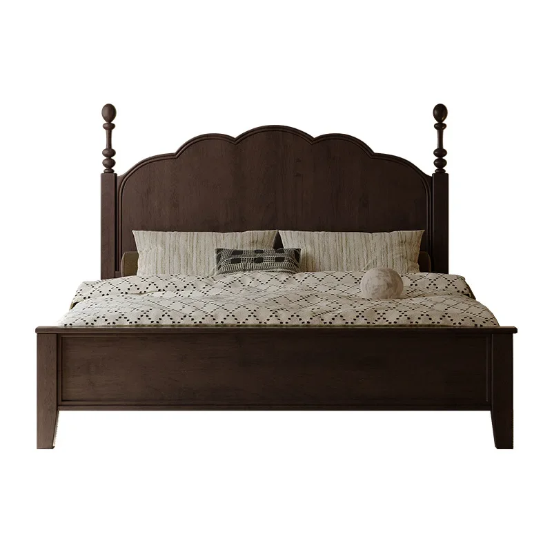 

French, retro, all solid wood, black, light luxury, master bed, American, simple, bedroom, double