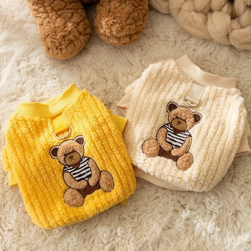 

Cute Yellow Checkered Clothing Pet Fleece Warm Dog Clothes Winter Teddy Thickened Cotton Clothes Small Dog Open Button Clothing