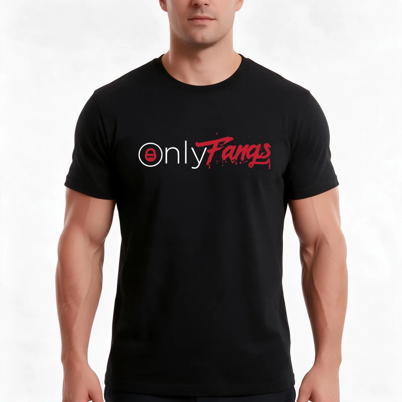 Only Fangs - The Vampi Show (White & Red) T-Shirt, Summer Casual Cotton Tee, Oversized Streetwear Tops, Vintage Graphic Print