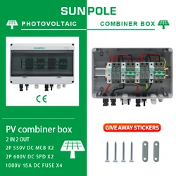 Solar photovoltaic PV Combiner Box With Lightning Protection 2 input 2 out DC 550V Fuse MCB SPD Waterproof Box IP65 15ways