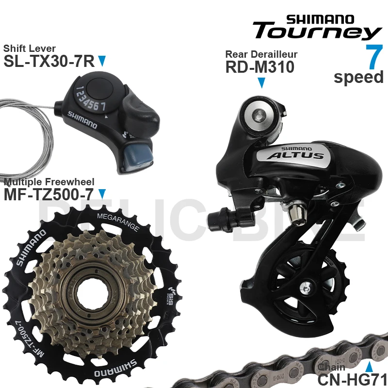 SHIMANO TOURNEY 3x6 3x7 Speed Groupset include SL-TX30 Shifters RD-M310 Rear Derailleur MF-TZ500 Cassette Sprocket CN-HG71 Chain