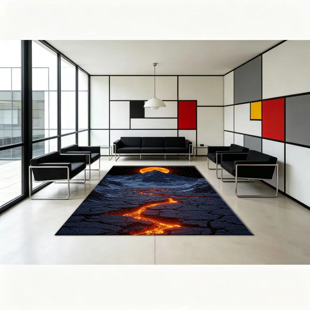 Red Blood Moon Cracked Volcanic Rock Dark Landscape Carpet Floor Mysterious Natural Non-Slip Home Carpet