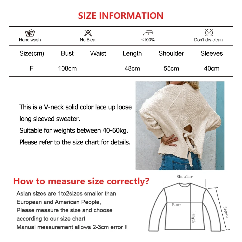 Women Sexy Lace Up Sweater Fall V-Neck Solid Long Sleeved Pullovers Casual Bandage Knit Sweater Winter Warm Rib Loose Crop Tops