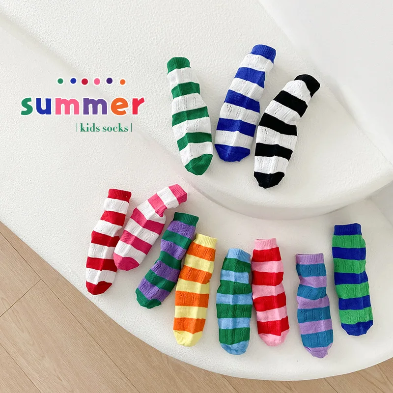 Children\'s  Socks 2024 Spring and Summer Socks Trendy Assorted Color Boys Girls Crew Socks 3 Pairs