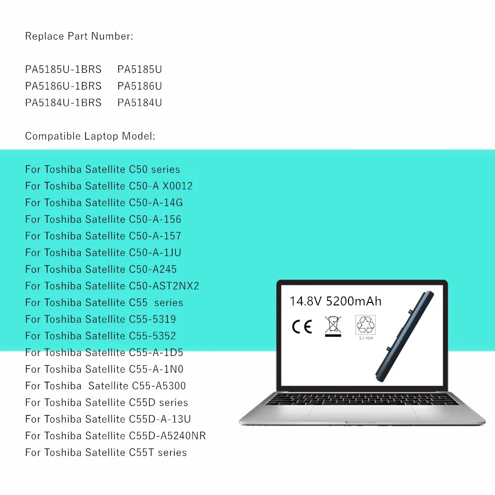 PA5185U Laptop Battery For Toshiba Satellite C50-B-14D C55-5352 B5200 L50-B L55-B5267 PA5185U-1BRS PA5186U-1BRS