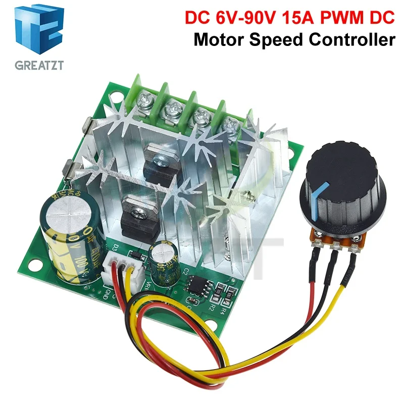 GREATZT 1/3pcs DC 6V-90V 15A DC Motor Speed Controller Stepless Speed Regulation Pulse Width PWM DC 12V 24V 36V 48V 1000W