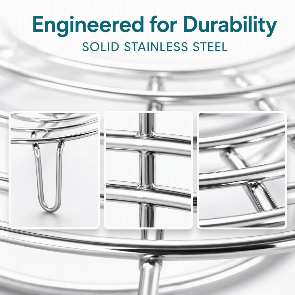 Stainless Steel Steamer Rack Round Thickened Steel Wire Cooling Rack Elevated Leg Food Stand Steaming Cooking Baking Roasting