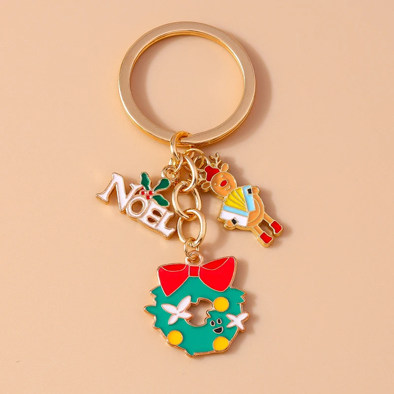 Cute Enamel Christmas Keychain Snowman Santa Claus Key Ring Pendants for Key Holder Women Girls Handbag Decor Jewelry Gifts