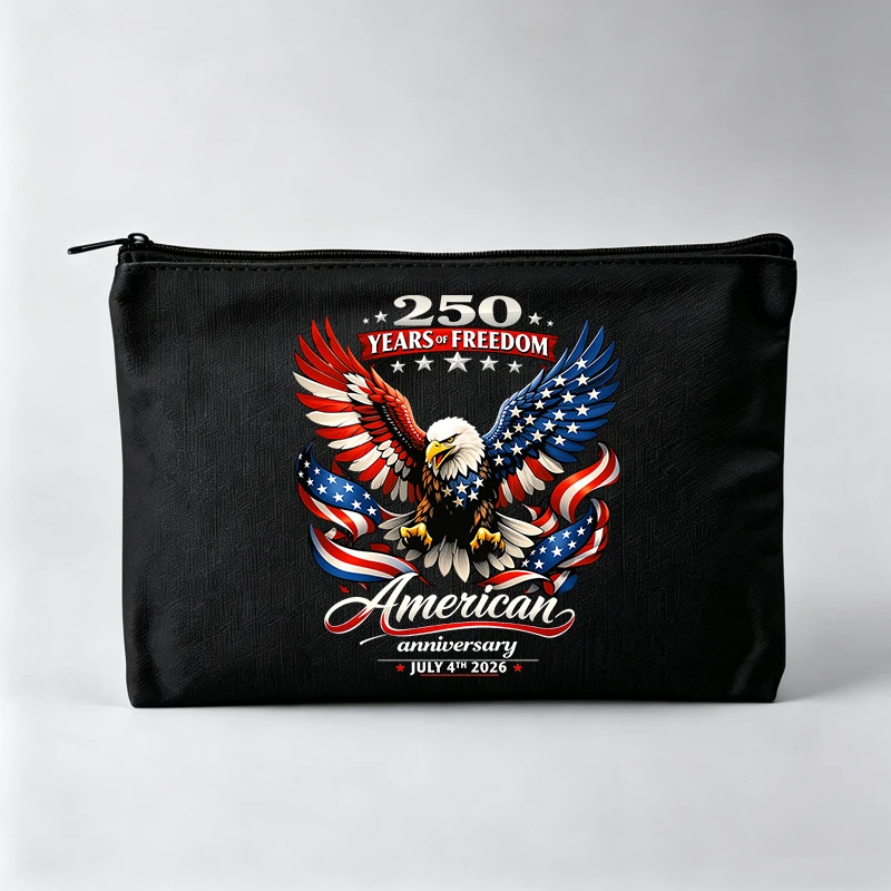 Women's Eagle Graphic Makeup Bag with Patriotic Print, Zipper Cosmetic Pouch for Daily Use