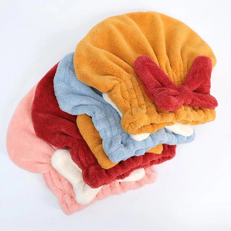 

1PC Quick Drying Hair Towel Wrap With Bow Microfiber Absorbent Hair Turban For Wet Hair Curly Long Thick Hair