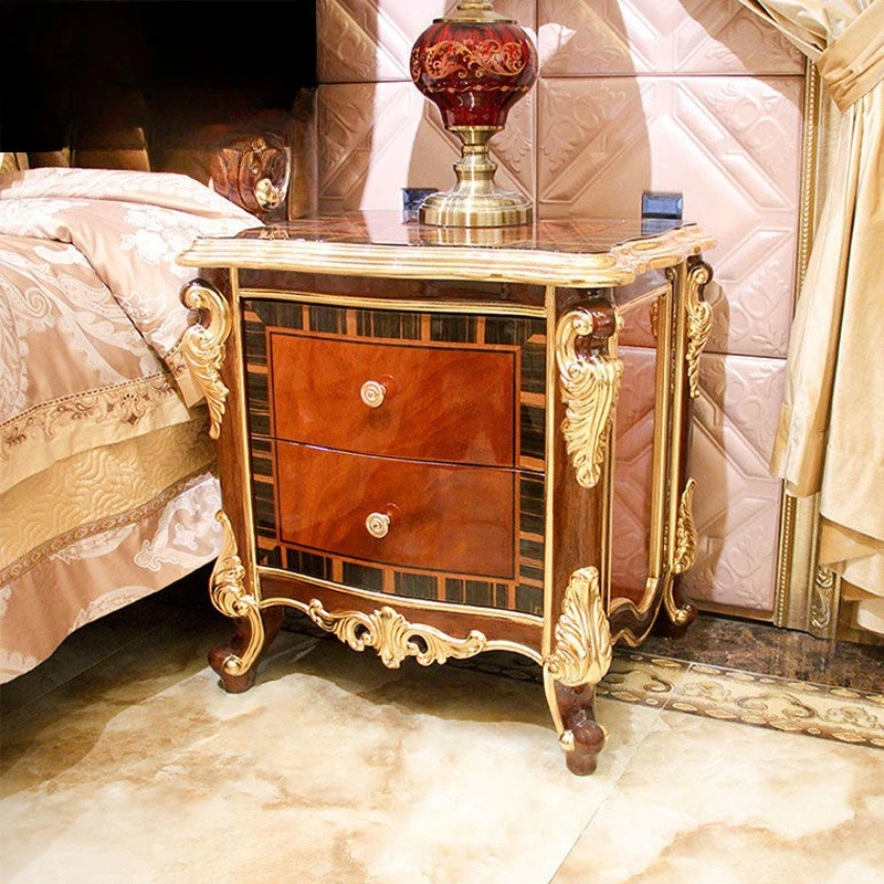 

European bedside table, side cabinet, American neoclassical carved solid wood furniture
