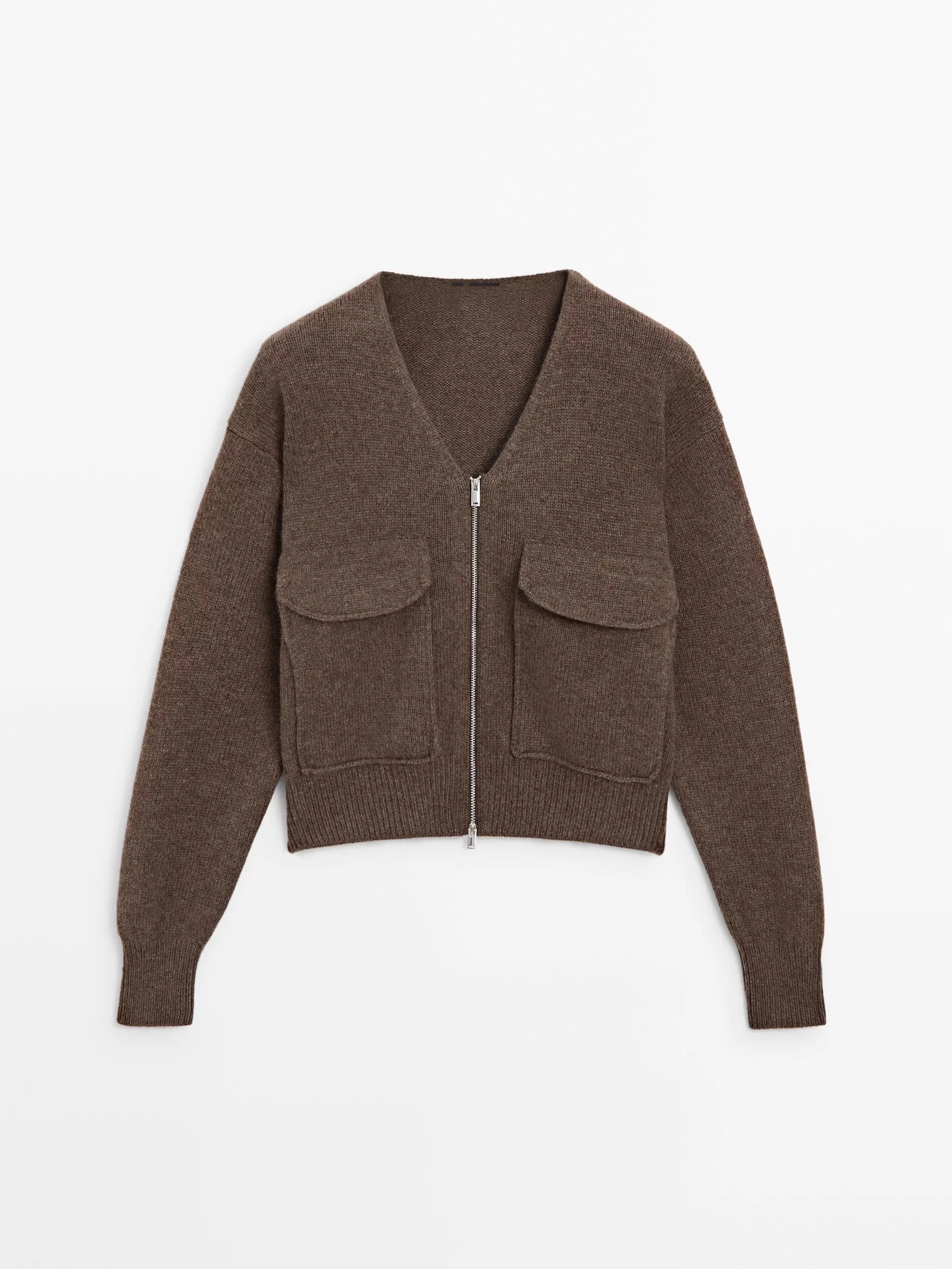 Ethereal MD 2025 massidutti automne nouveau style de femmes décontracté relié marron col en v laine mélange fermeture éclair tricoté cardigan veste