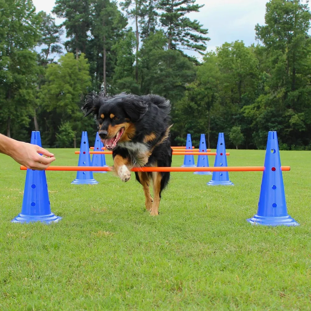 

Dog Agility Hurdle Cone Set - Canine Training Set - Obedience, Rehabilitation - 16 Cones and 8 Rods