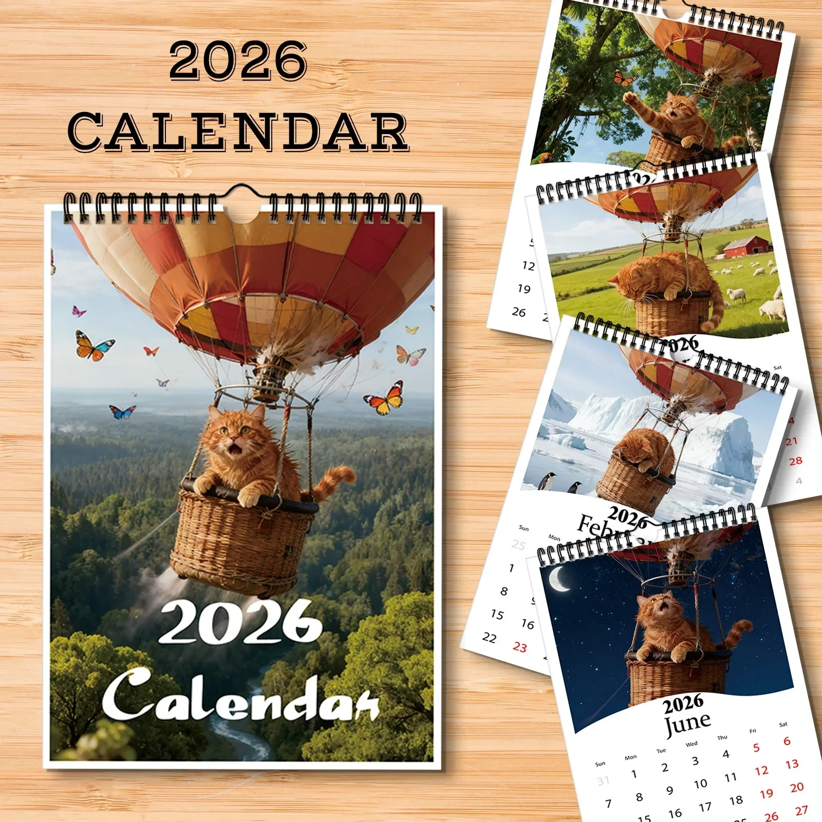 

1PC 2026 Hot Air Balloon Cat Theme Calendar, Suitable for Checking and Planning Dates,Decorating Scenes,As A Gift for Cat Lovers
