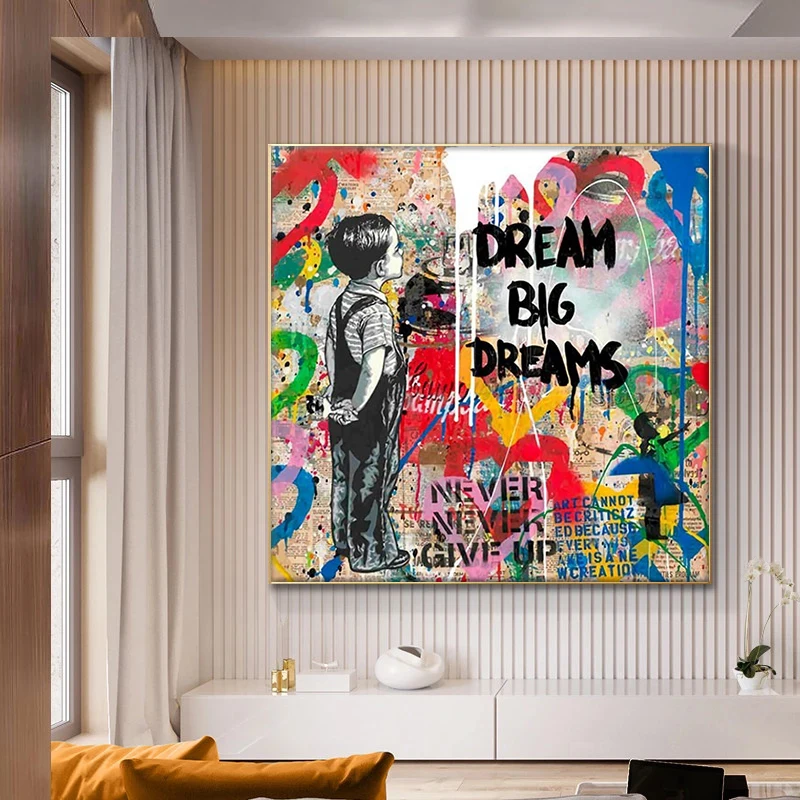 

Banksy Graffiti Art Canvas Posters and Prints Drean Big Dreams Wall Pictures Painting for Living Room Home Decoration