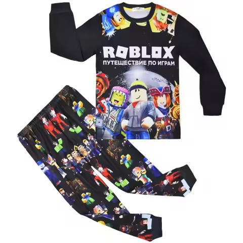 Roblox Cartoon Clothing Middle and Big Kid Homewear Suit Long-sleeved Two-piece Pajamas Birthday Gift for Girl Boy
