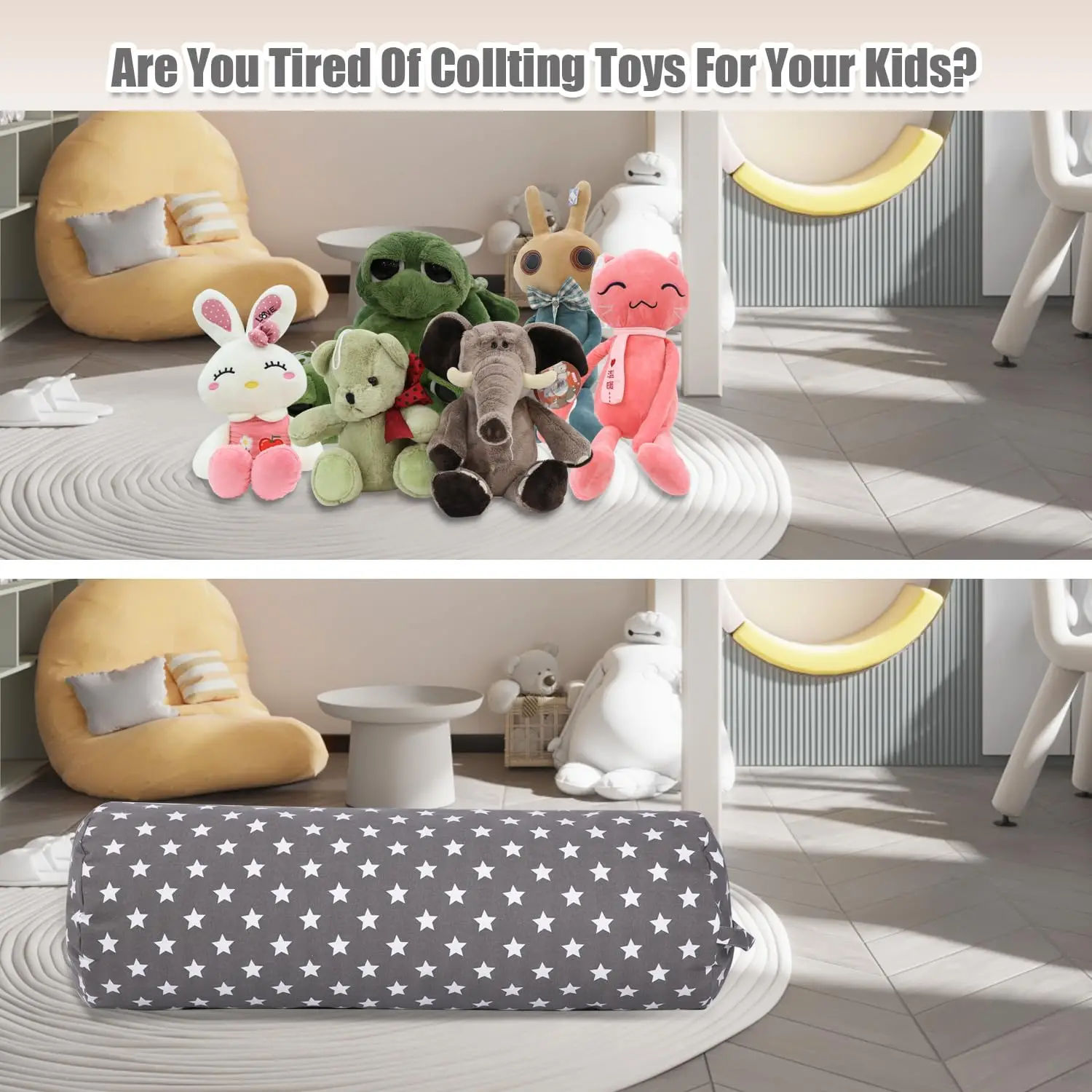 Stuffed Animal Storage Bean Bag Chair Cover Cylinder Plush Toy Storage Sit and Play Soft Sofa for Kids