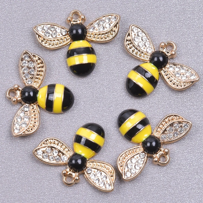 20pcs Cute Animal Bee Pendants For Jewelry Making Supplies Enamel Materials To Make Bracelets Earrings Rhinestone Animal Charms