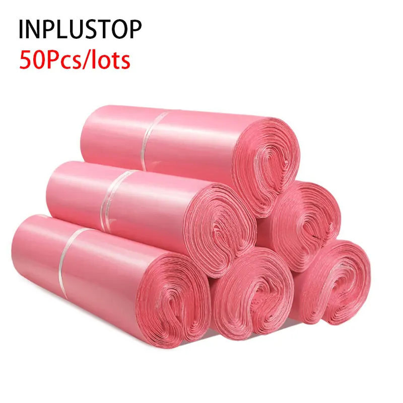 

INPLUSTOP Custom LOGO Poly Courier Bags Light Pink Waterproof Clothing Mailing Pouch PE Thicken Envelope Mailer Packaging Bags