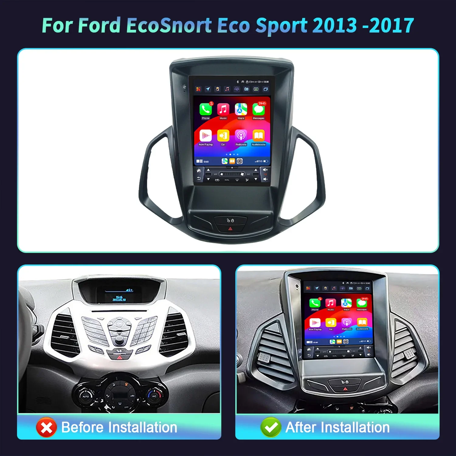 9.7inch For Ford EcoSnort Eco Sport 2013-2017 Car Wireless Carplay Radio Android 14 Multimedia 4G GPS Navigation Screen Stereo