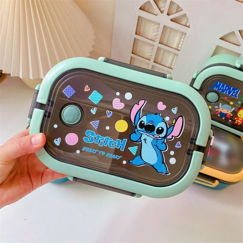 Disney-Boîte à lunch portable Stitch Cartoon pour enfants et étudiants, boîte à bento hermétique, double couche, haute capacité, bureau