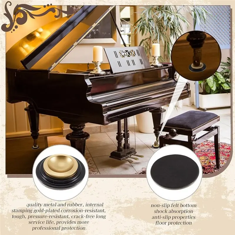 A93G لمنصات أرجل الأثاث، قاعدة لباد شديدة التحمل غير قابلة للانزلاق، أكواب مطاطية معدنية للبيانو للأرضيات الصلبة