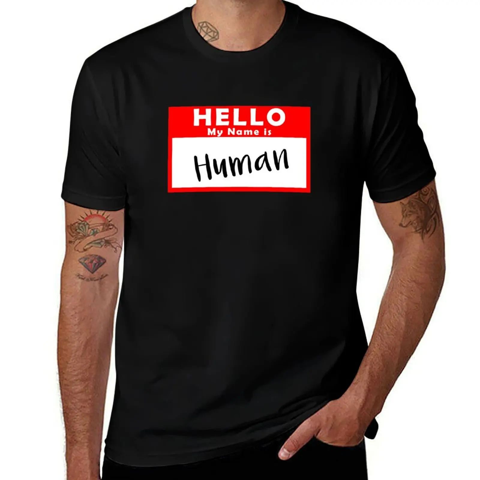 

Hello My Name is Human T-Shirt anime tshirt plus size tops funny costumes graphic shirts mens funny t shirts