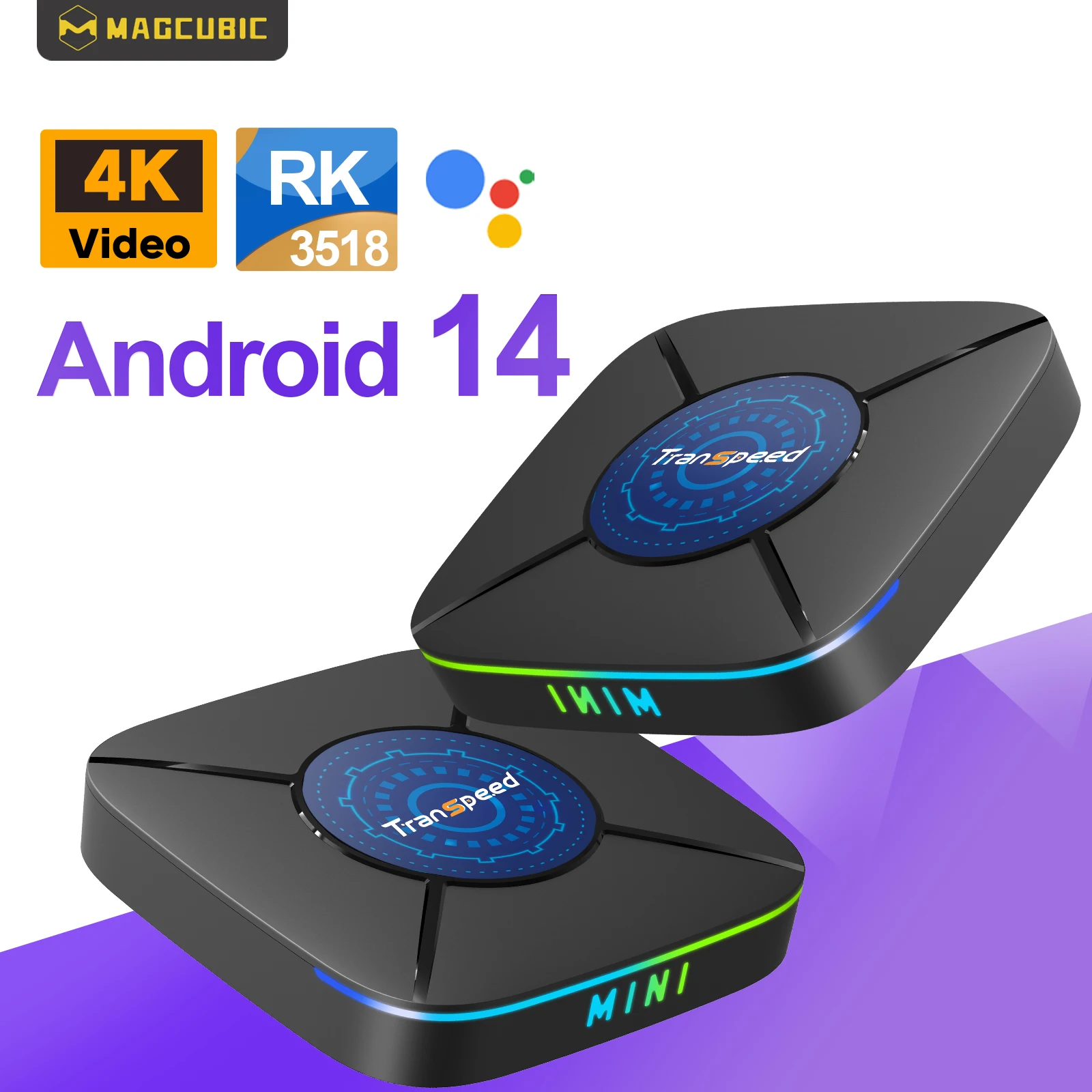Magcubic K8 ATV Android 14 TV BOX RK3518 مع تطبيقات تلفزيون مساعد صوتي مزدوج واي فاي رباعي النواة Cortex A53 يدعم 8K 4K Video BT5.0