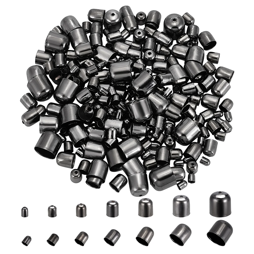 345pcs Jewelry End Caps 7 Sizes Cord End Cap Leather Ends Caps Metal Cord Ends Suede Fiber Crimps End Beads Caps for DIY Crafts
