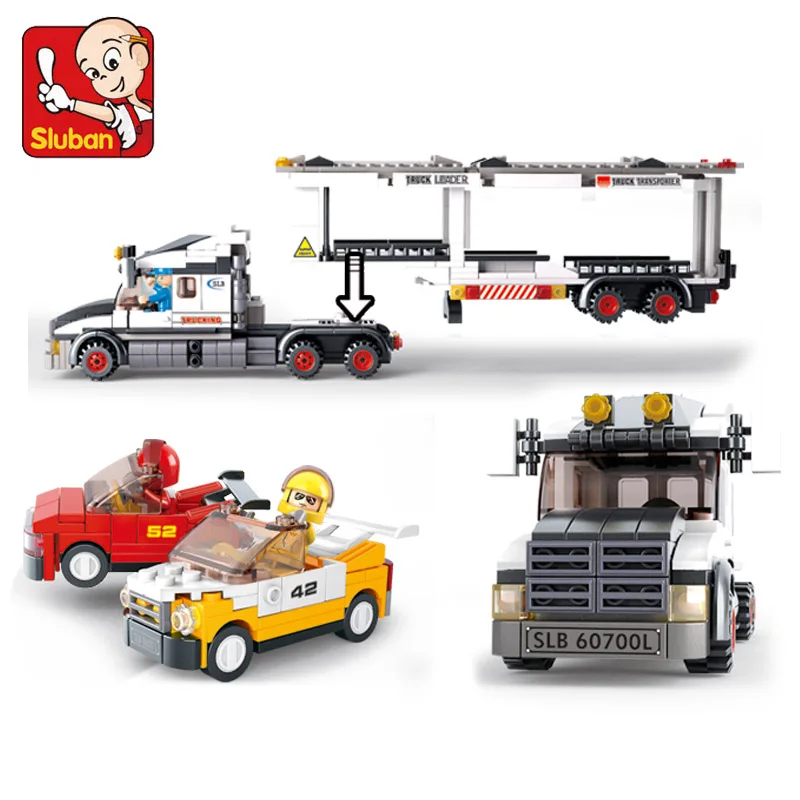 Sluban Building Block Toys City Scene B0339 Track Transporter 638PCS Bricks Racing Compatible With Leading Brands