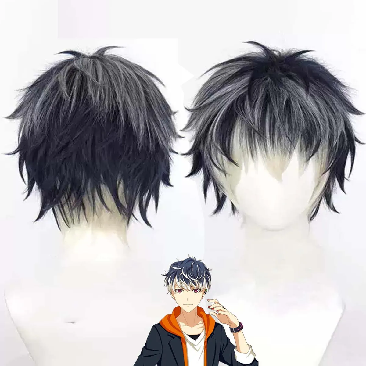 Men IDOLiSH7 RE:Vale Momo Sunohara Momose Short Black Mix White Heat Resistant Synthetic Hair Wig