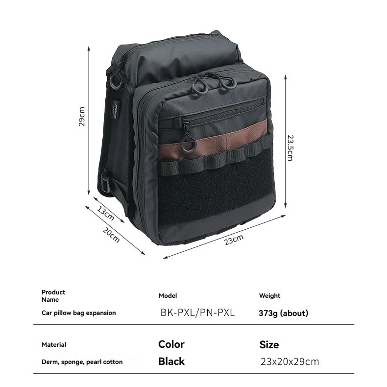CAMPINGMOON Black BK-PL Multi-functional Headrest Bag for Car Seating with Glasses Pocket And Built-in Storage Organizer