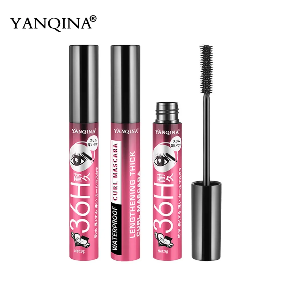 YANQINA 36H Black Waterproof Mascara Silk Fiber Lash 3D Makeup Eyelash Extension Black Thick Lengthening Cosmetic Eye Lashes