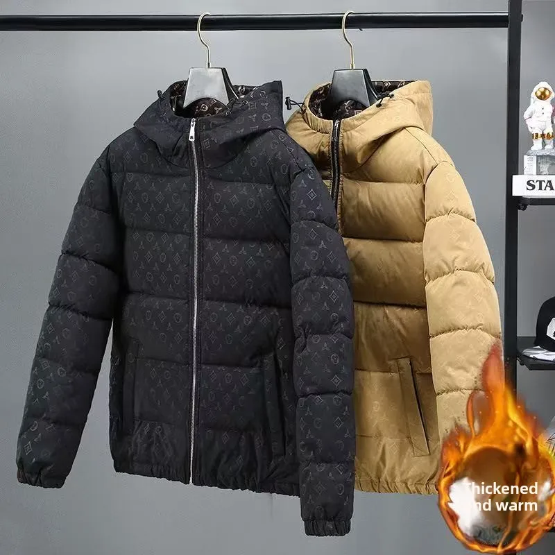 Herren 2025, Winter-Daunenjacke, mit Kapuze, mit Baumwolle gefütterter Mantel, dicker, winddichter Parka, Street-Style-Bomberjacke, Herren-Skijacke