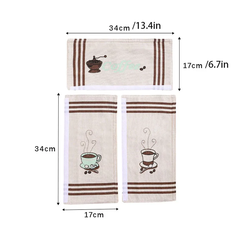 3 Pack Linen Appliance Handle Covers, Coffee Print Anti Slip Fridge Microwave Oven Door Handle Protector Decor