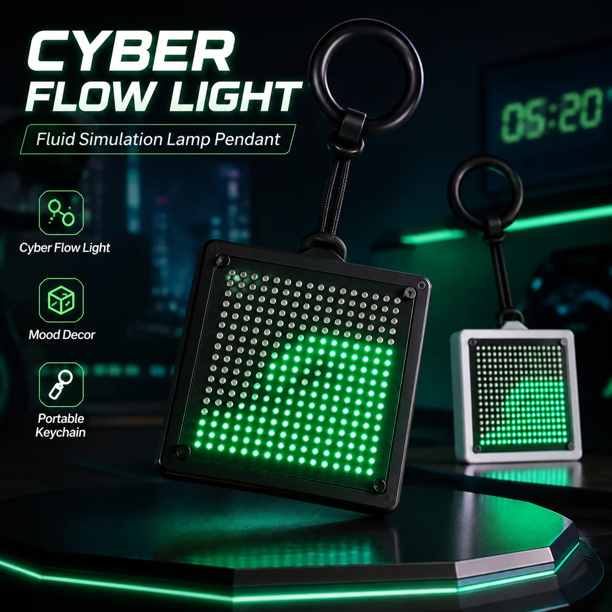 Mini Cyber LED Fluid Lamp 3 Modes Water Flow Heartbeat Love Text Shake Control Desk Toy Bag Charm Lanyard Gamer Birthday Gift